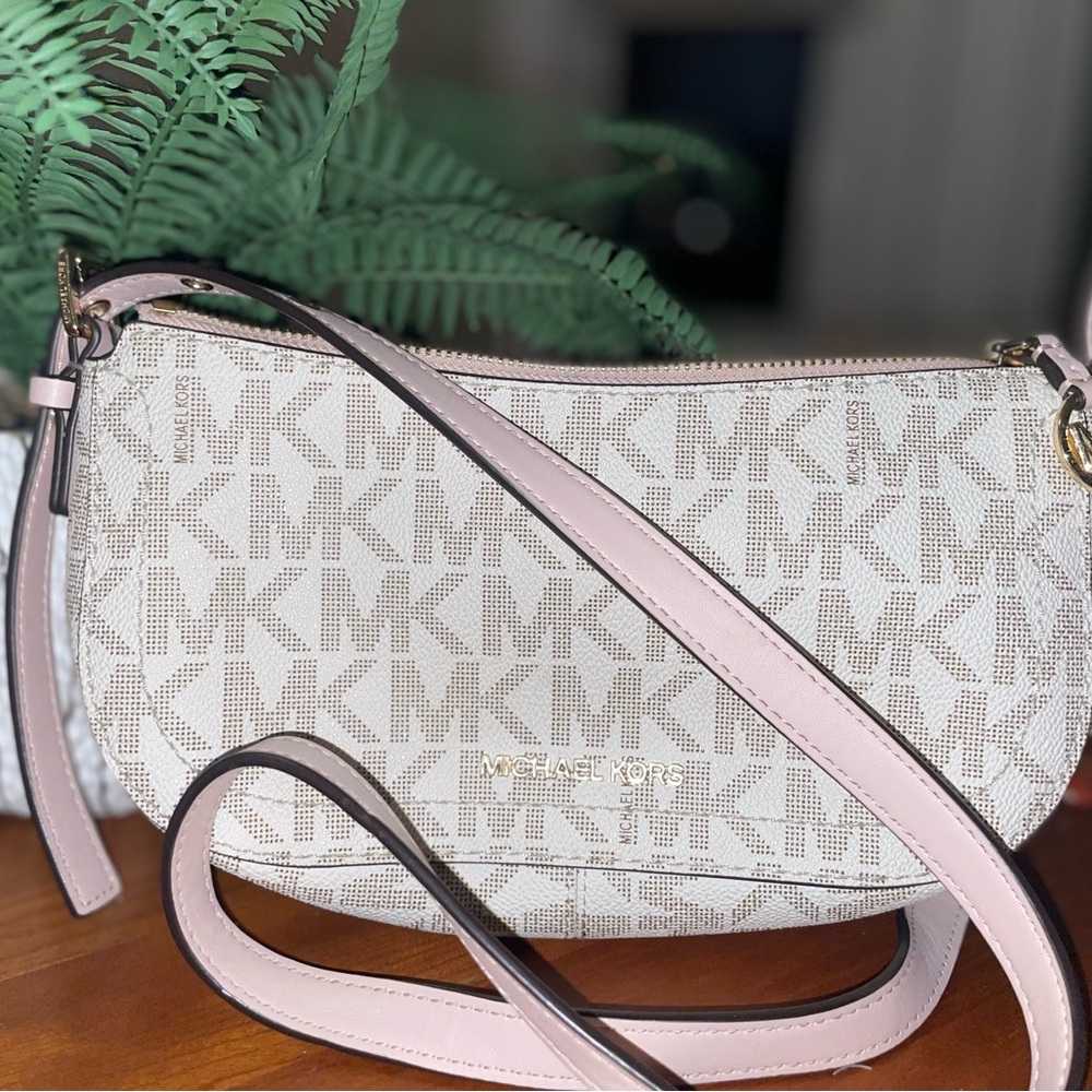 Michael Kors Pink and Cream Crossbody Bag with Monogram